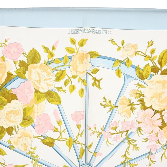 HERMES Carre 90 ROMANTIQUE Scarf Silk Blue Auth am5236 - Picture 3 of 16